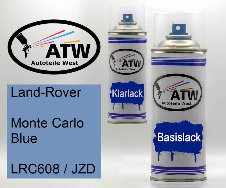 Land-Rover, Monte Carlo Blue, LRC608 / JZD: 400ml Sprühdose + 400ml Klarlack - Set, von ATW Autoteile West.